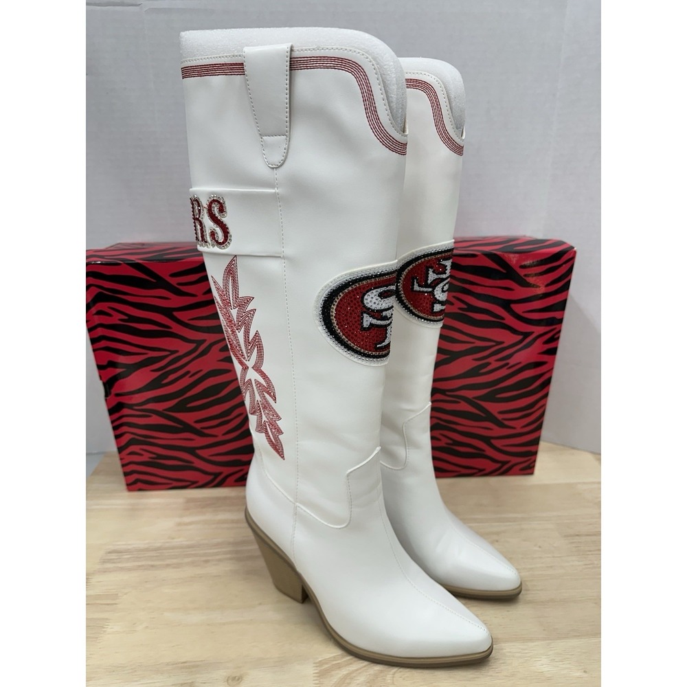San Francisco 49ers Size 8 Cuce White Knee High Cowboy Boots - New (**Flaw**)